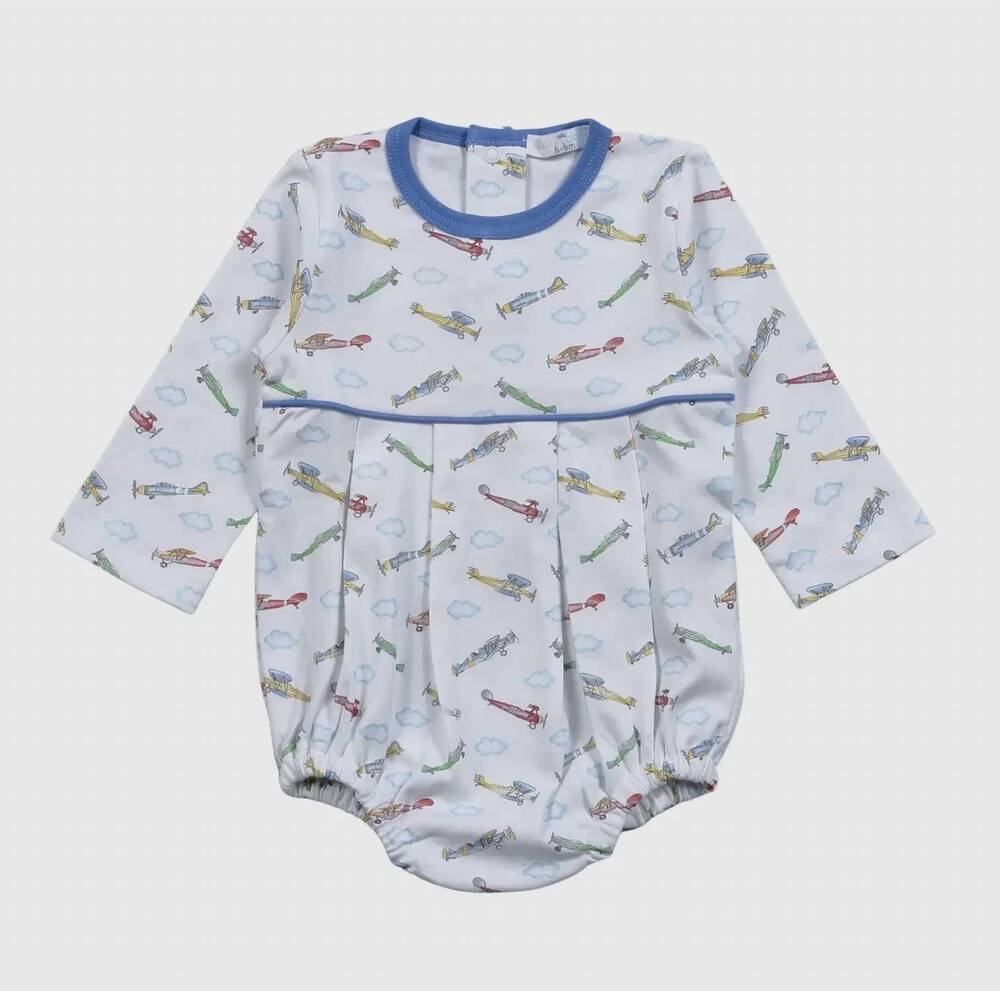 NEW BABY LOREN kid's airplane pima bubble romper in multi